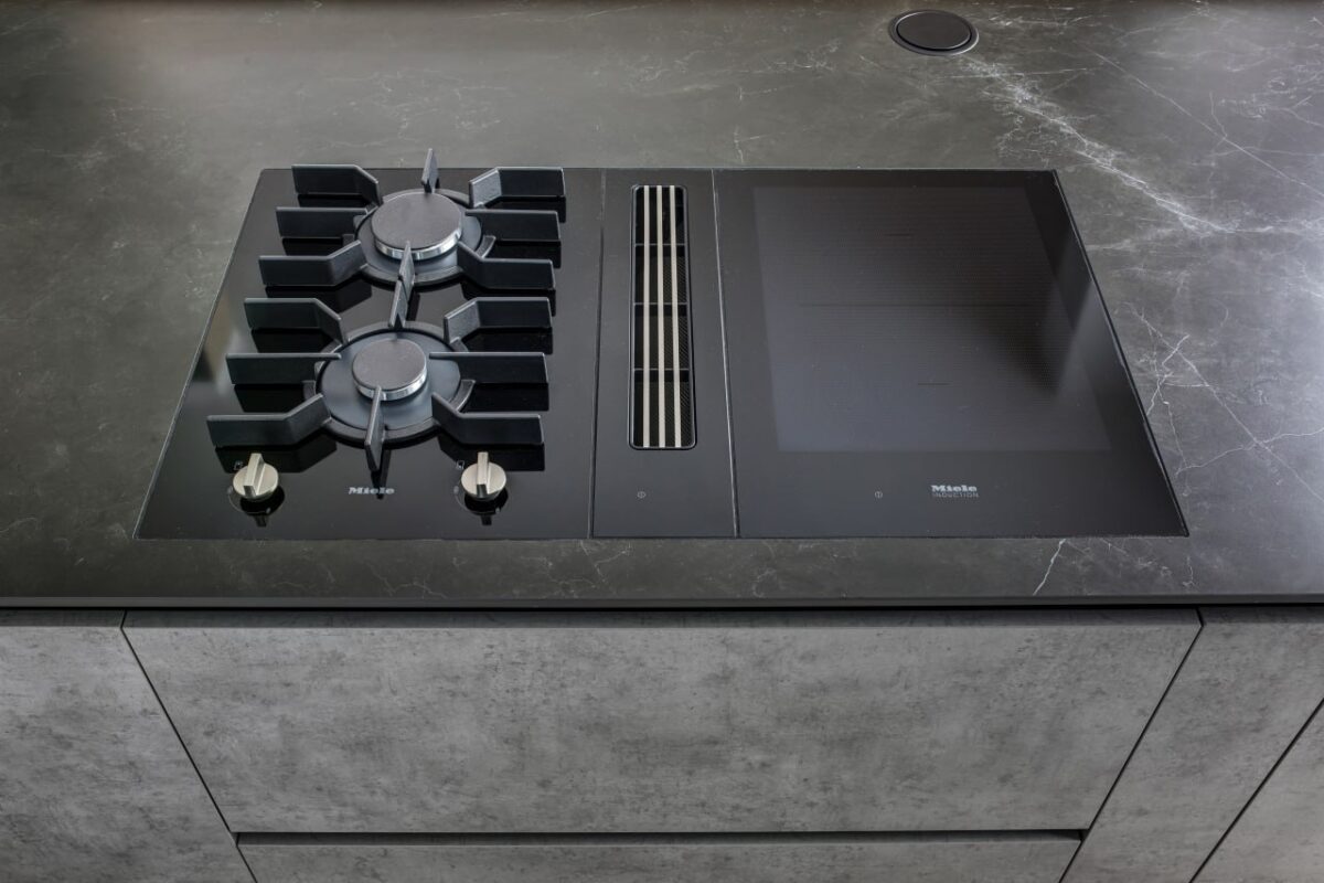 gray modern kitchen with island -1